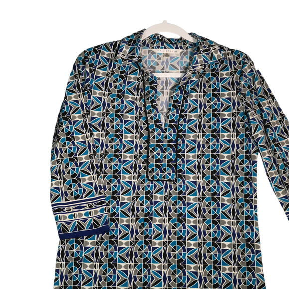 Max Studio Sheath Dress Womens Medium Blue Geometric Stretch Retro Circles Boho - Picture 2 of 12